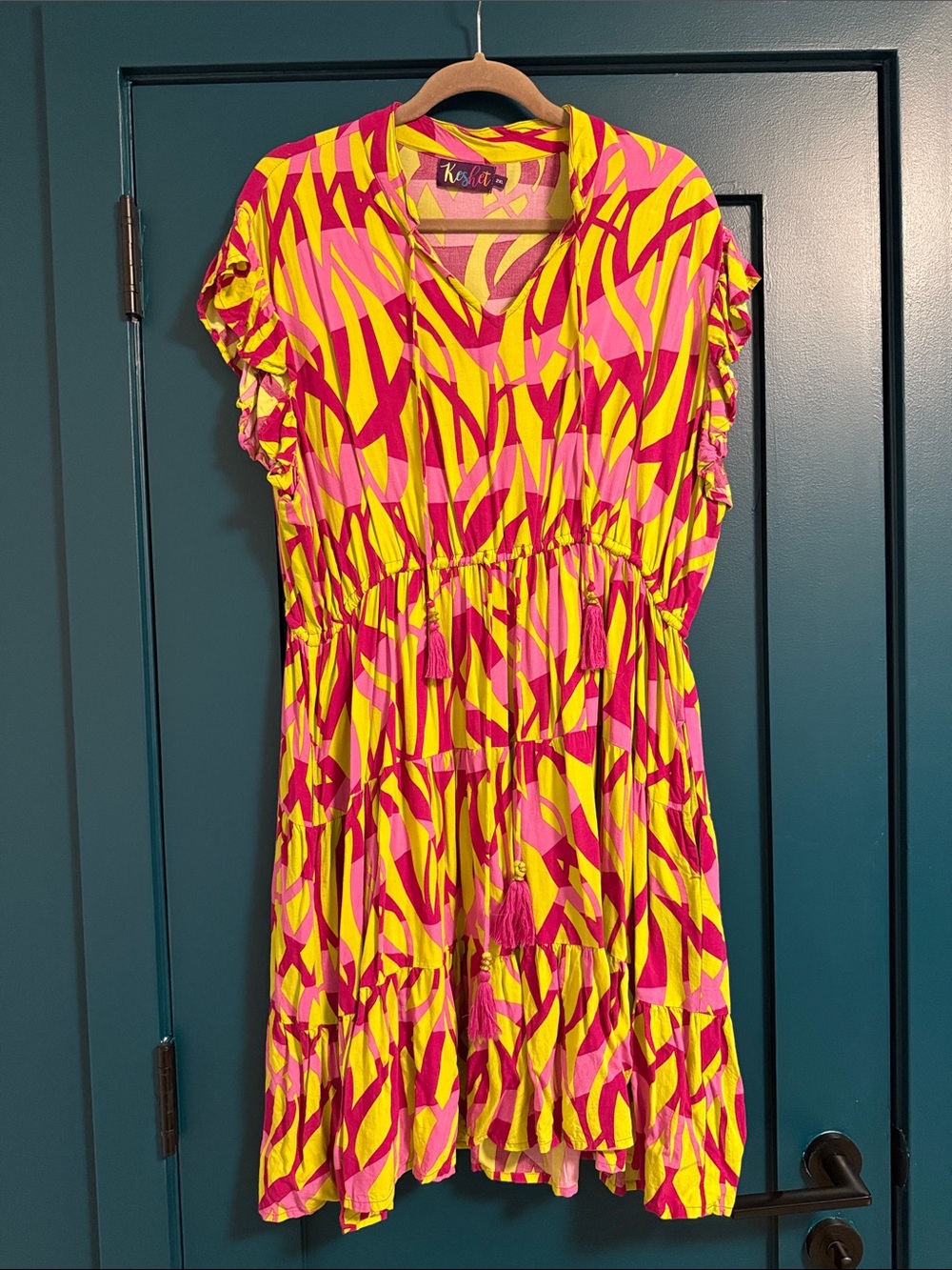 Keshet Patterned Ruffled and Tassled Dress
